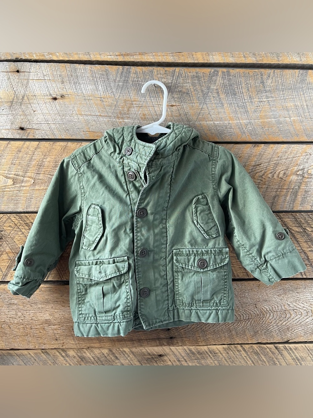 Old Navy Hooded Utility Military Style Jacket 18-24 mos Fleece lined Cotton